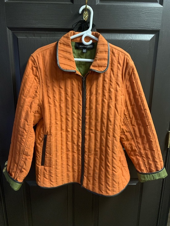 Original Weatherproof Vintage Jackets & Blazers - Orange Quilted Weatherproof Jacket with Olive Lining - Women's XL